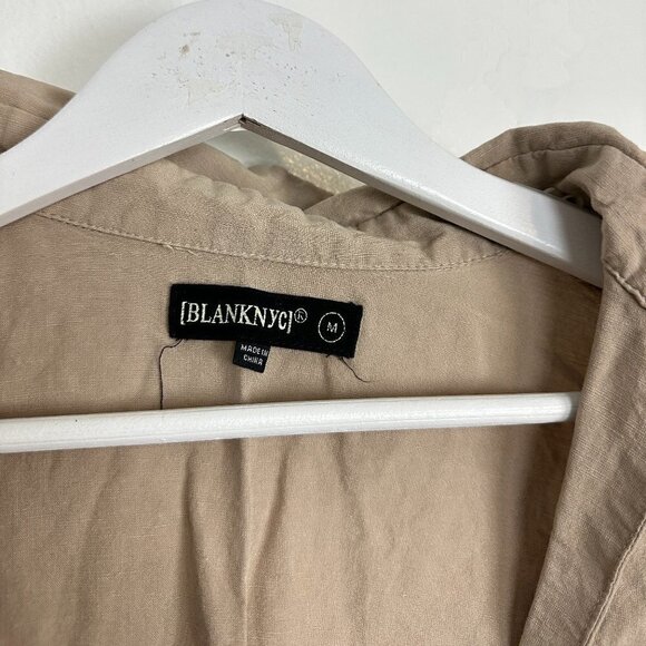 BLANK NYC Linen Blend Button Up Romper in Tan Size Medium - Picture 7 of 10